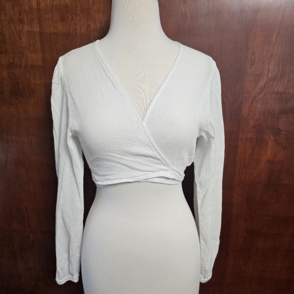 Nasty Gal White Long Sleeve Wrap Blouse